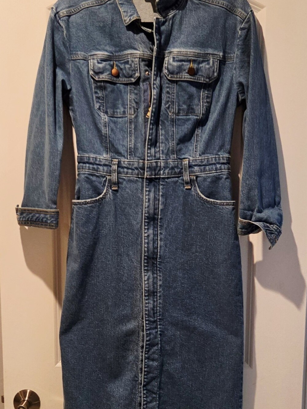 Classic Long Denim Dress with Front Zipper